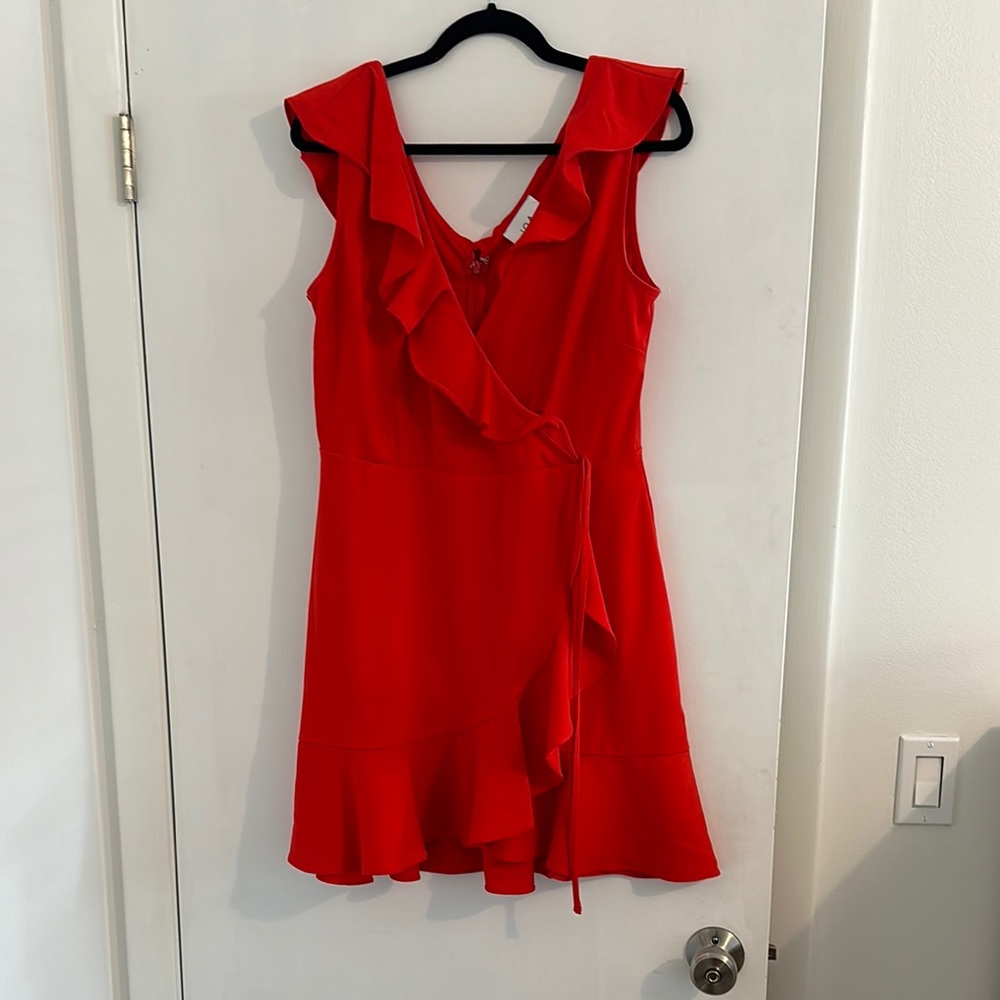 J.O.A. Red Asymmetrical Ruffled Mini Dress
